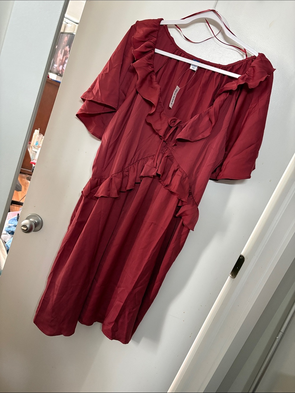 Old Navy Ruffle-Trim Midi Dress in Burgundy